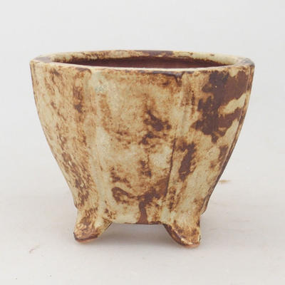 Ceramic bonsai bowl 7 x 7 x 5,5 cm, brown-yellow color - 1