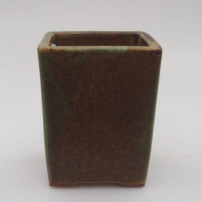Ceramic bonsai bowl 7.5 x 7.5 x 10 cm, color brownish green - 1