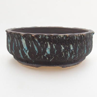 Ceramic bonsai bowl 17 x 17 x 6.5 cm, color cracked blue - 1