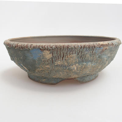 Ceramic bonsai bowl 18,8 x 18,5 x 6 cm, blue-yellow color - 1