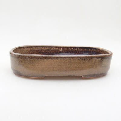Ceramic bonsai bowl 15.5 x 10.5 x 3 cm, brown color - 1