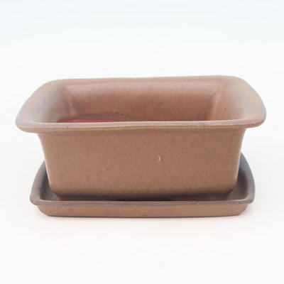 Bonsai bowl H1 - 11,5 x 10 x 4,5 cm, 1 x 9,5 x 1 cm, brown - 11,5 x 10 x 4,5 cm, tray 1 x 9,5 x 1 cm - 1