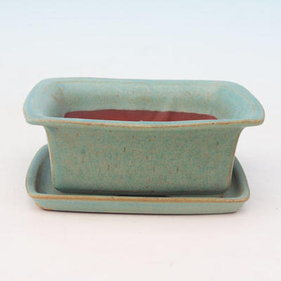 Bonsai bowl H1 - 11,5 x 10 x 4,5 cm, 1 x 9,5 x 1 cm, green - 11,5 x 10 x 4,5 cm, tray 1 x 9,5 x 1 cm - 1