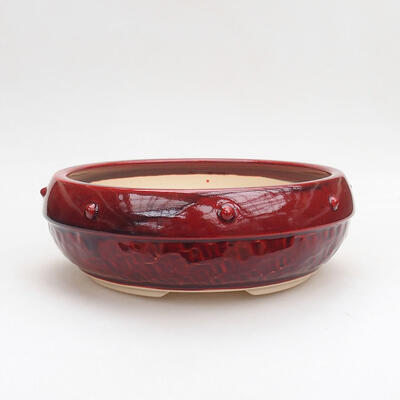 Ceramic bonsai bowl 19.5 x 19.5 x 7.5 cm, color red - 1