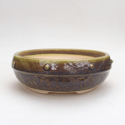Ceramic bonsai bowl 18.5 x 18.5 x 7 cm, color green-brown - 1