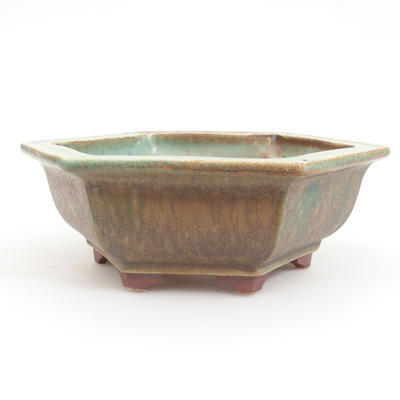 Ceramic bonsai bowl 17 x 15,5 x 6 cm, brown-green color - 1