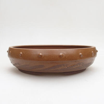 Ceramic bonsai bowl 21.5 x 21.5 x 6 cm, brown color - 1