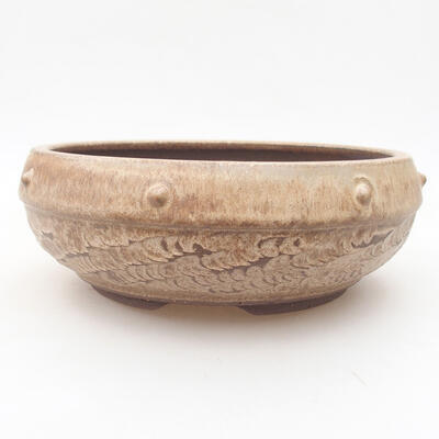 Ceramic bonsai bowl 18.5 x 18.5 x 7 cm, brown color - 1