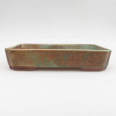 Ceramic bonsai bowl 2nd quality - 23,5 x 17 x 4,5 cm, brown-green color - 1