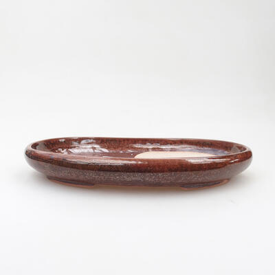 Ceramic bonsai bowl 21.5 x 16 x 3 cm, brown color - 1