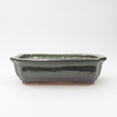 Ceramic bonsai bowl 17.5 x 13.5 x 5.5 cm, green-metal color - 1