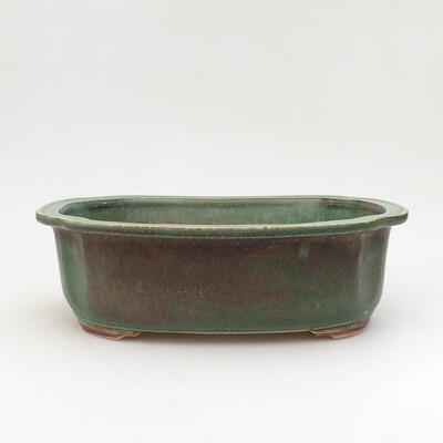 Ceramic bonsai bowl 23.5 x 19.5 x 7.5 cm, color green-brown - 1