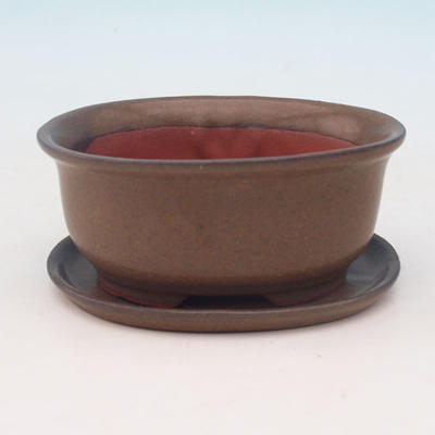 Bonsai bowl tray H 30 - bowl 12 x 10 x 5 cm, tray 12 x 10 x 1 cm, brown - bowl 12 x 10 x 5 cm, tray 12 x 10 x 1 cm - 1