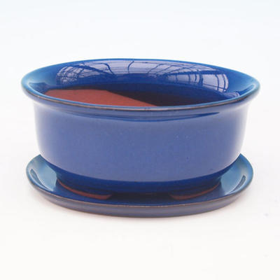 Bonsai bowl tray H 30 - bowl 12 x 10 x 5 cm, tray 12 x 10 x 1 cm, blue - bowl 12 x 10 x 5 cm, tray 12 x 10 x 1 cm - 1
