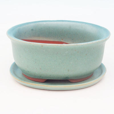 Bonsai bowl tray H 30 - bowl 12 x 10 x 5 cm, tray 12 x 10 x 1 cm, green - bowl 12 x 10 x 5 cm, tray 12 x 10 x 1 cm - 1