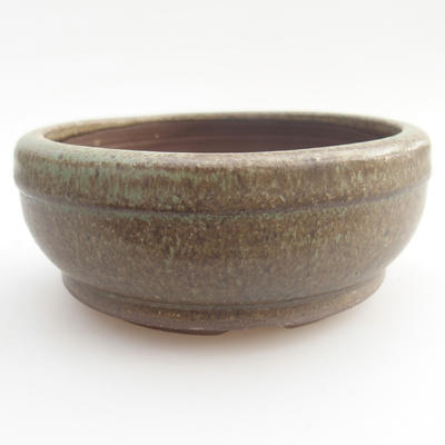 Ceramic bonsai bowl - 10 x 10 x 4,5 cm, brown-green color - 1