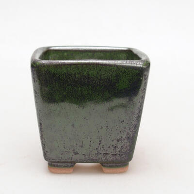 Ceramic bonsai bowl 5.5 x 5.5 x 6 cm, color metallic green - 1