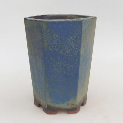 Ceramic bonsai bowl 13 x 11 x 17 cm, brown-blue color - 1