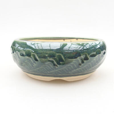 Ceramic bonsai bowl 12.5 x 12.5 x 5 cm, color green - 1