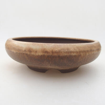 Ceramic bonsai bowl 19.5 x 19.5 x 6.5 cm, beige color - 1