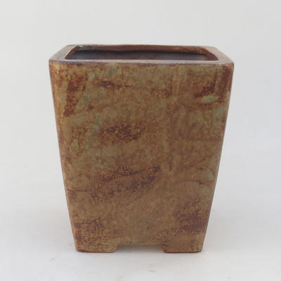 Ceramic bonsai bowl 14 x 14 x 15 cm, brown-green color - 2nd quality - 1
