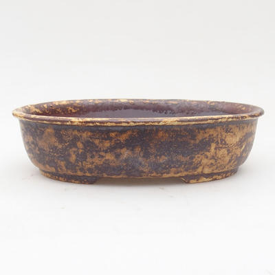 Ceramic bonsai bowl 19 x 14,5 x 5 cm, brown-yellow color - 1