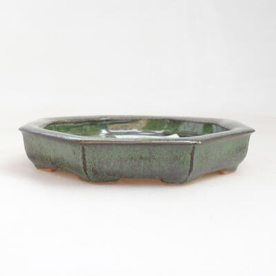 Ceramic bonsai bowl 11 x 11 x 2 cm, color metallic green - 1