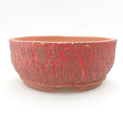 Ceramic bonsai bowl 18.5 x 18.5 x 7.5 cm, color cracked red - 1