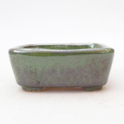 Ceramic bonsai bowl 8 x 7 x 3.5 cm, color green metal - 1