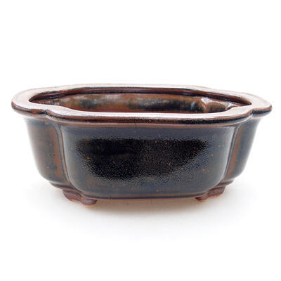 Ceramic bonsai bowl 12.5 x 9.5 x 5 cm, brown-black color - 1