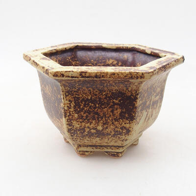 Ceramic bonsai bowl 12 x 10.5 x 7.5 cm, color yellow-brown - 1