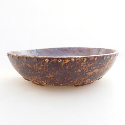 Ceramic bonsai bowl 17 x 17 x 4.5 cm, yellow-brown color - 1