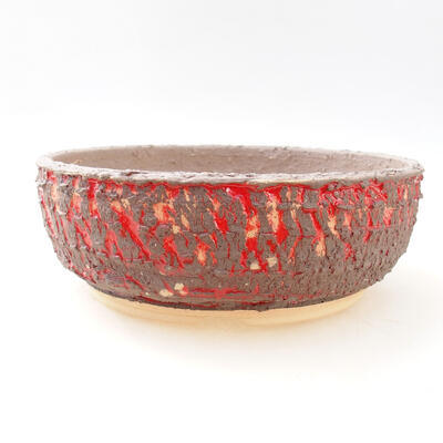 Ceramic bonsai bowl 20.5 x 20.5 x 7 cm, cracked red color - 1