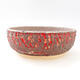 Ceramic bonsai bowl 20.5 x 20.5 x 7 cm, cracked red color - 1/3