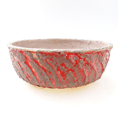 Ceramic bonsai bowl 19 x 19 x 7 cm, color cracked red - 1