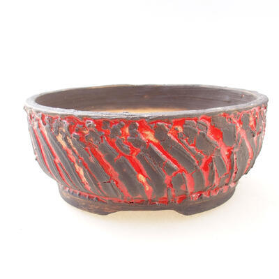 Ceramic bonsai bowl 16.5 x 16.5 x 6.5 cm, cracked red color - 1