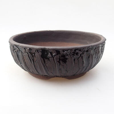 Ceramic bonsai bowl 15.5 x 15.5 x 6 cm, crack black - 1