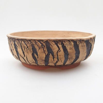 Ceramic bonsai bowl 19 x 19 x 6.5 cm, cracked black - 1