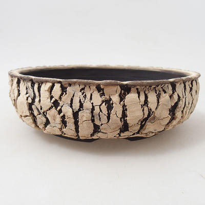 Ceramic bonsai bowl 17.5 x 17.5 x 5.5 cm, cracked gray color - 1