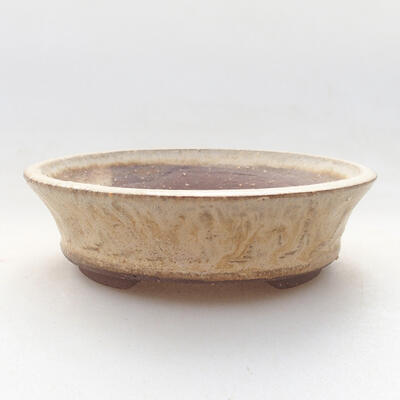 Ceramic bonsai bowl 9.5 x 9.5 x 2.5 cm, beige color - 1
