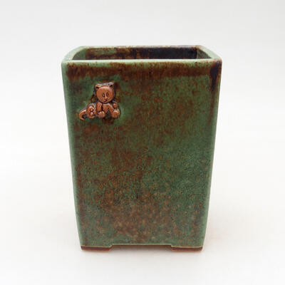 Ceramic bonsai bowl 7.5 x 7.5 x 10 cm, color green-brown - 1