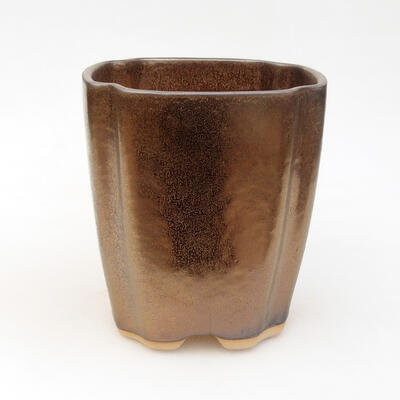 Ceramic bonsai bowl 10.5 x 10.5 x 12 cm, gold color - 1