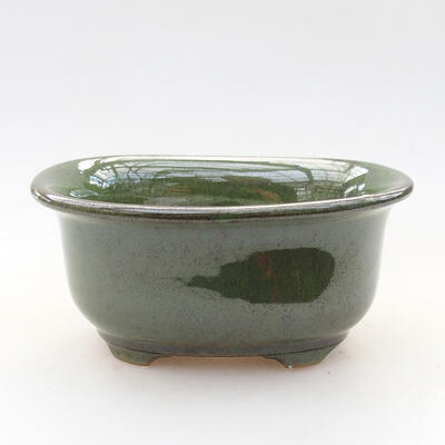 Ceramic bonsai bowl 11 x 8.5 x 5.5 cm, green-metal color - 1