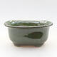 Ceramic bonsai bowl 11 x 8.5 x 5.5 cm, green-metal color - 1/3