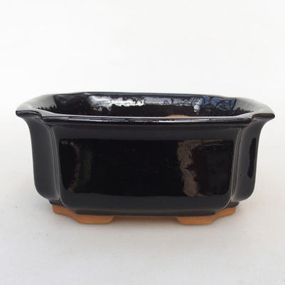 Ceramic bonsai bowl H 01 - 12 x 9 x 5 cm, black glossy - 1