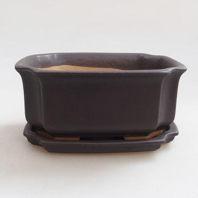 Bonsai bowl + tray H01 - tray 12 x 9 x 5 cm, tray 11,5 x 8,5 x 1 cm, black matt