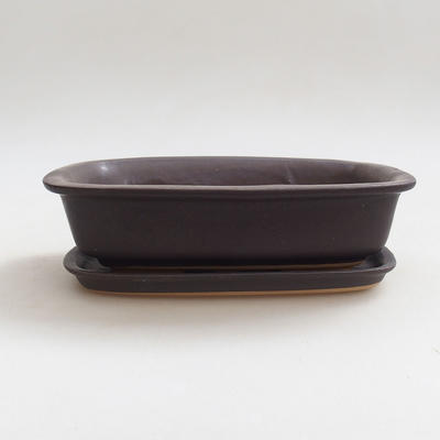 Bonsai bowl + tray H02 - tray 19 x 13,5 x 5 cm, tray 17 x 12 x 1 cm, black matt