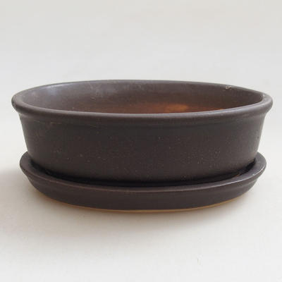 Bonsai bowl, tray H04 - bowl 10 x 7,5 x 3,5 cm, tray 10 x 7,5 x 1 cm, black matt - 1