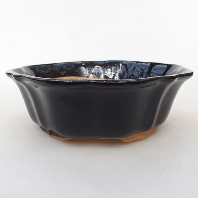 Ceramic bonsai bowl H 06 - 14,5 x 14,5 x 4,5 cm, black glossy - 1