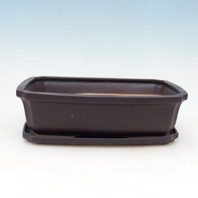 Bonsai pot  and tray of water  H07, black glossy